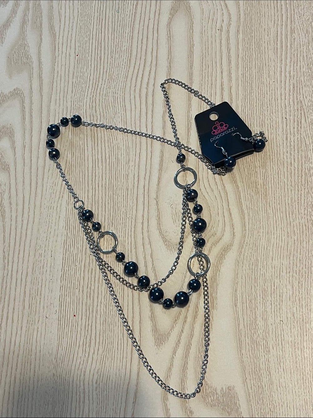 Paparazzi Dark Blue Multi-Strand Beaded Necklace with Silver Rings